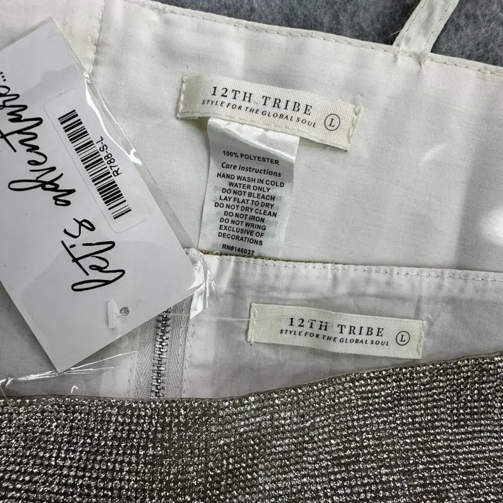 12TH TRIBE Shira Silver Rhinestone Crop Top Mini Skirt Set